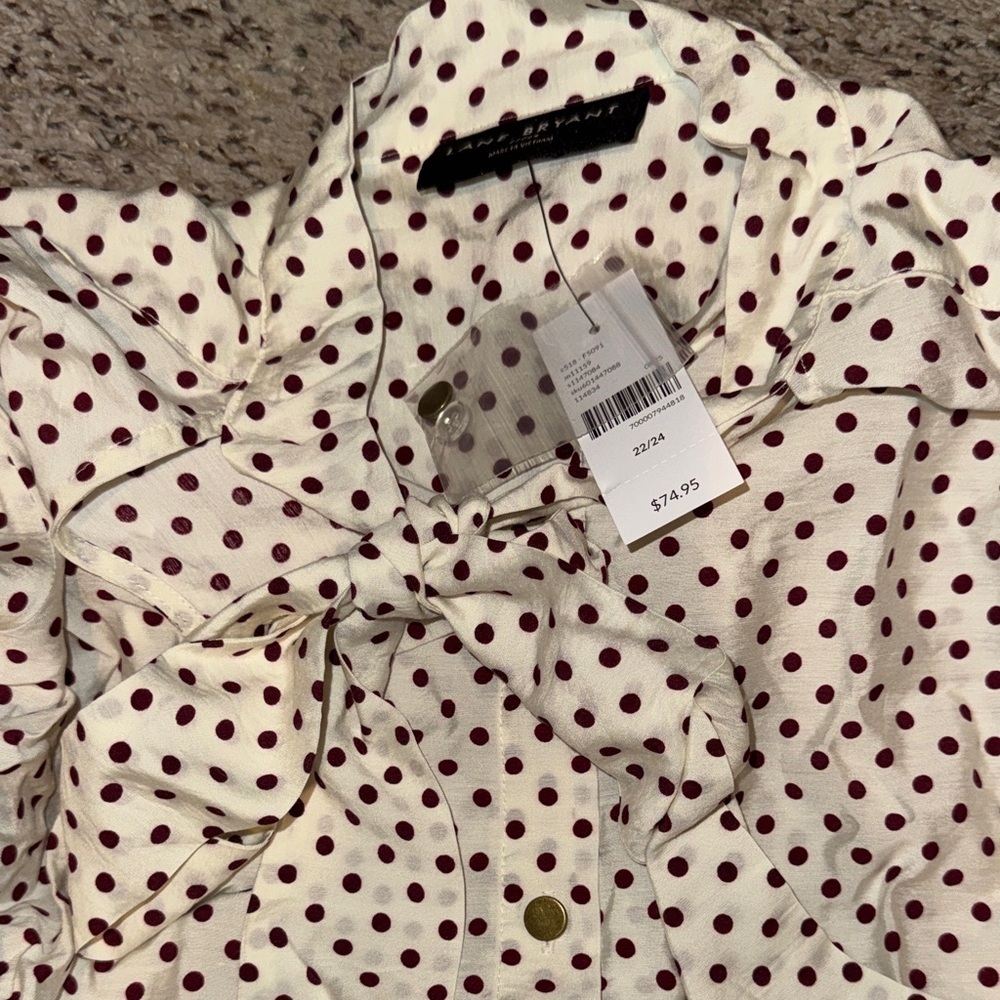 Lane Bryant Cream Blouse with Red Dots - Picture 2 of 6